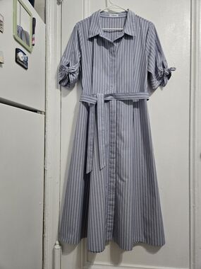 Calvin Klein Blue and White Striped Button-Up